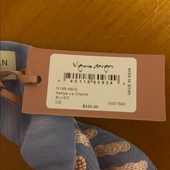 Mignonne Gavigan Kenya Le Charlotte Light Blue and Pink Embroidered Scarf - Picture 3 of 8